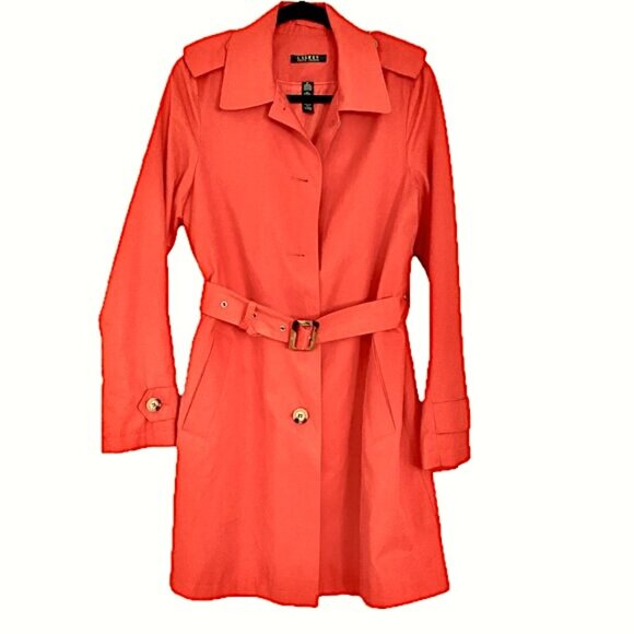Ralph Lauren Black Label Mid-Length Belted Orange Trench Coat Womens Size M - Picture 2 of 11